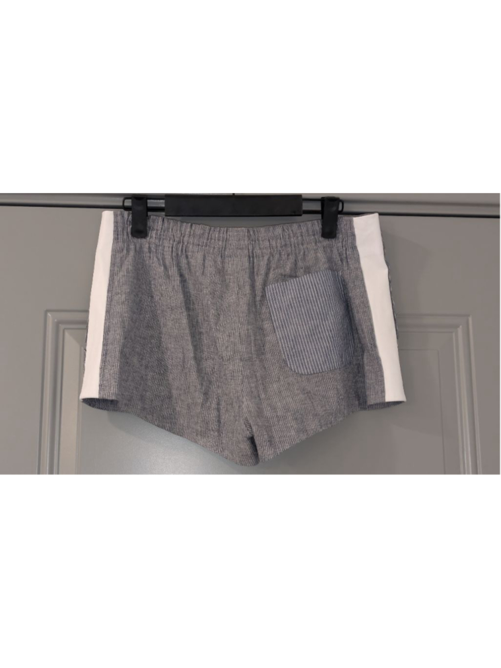 Rag & Bone Blue White Striped Linen Blend Leather Trim Shorts Size 2 - Picture 6 of 11